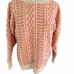 Vintage Geometric Cowl Neck Sweater - Cream and Coral